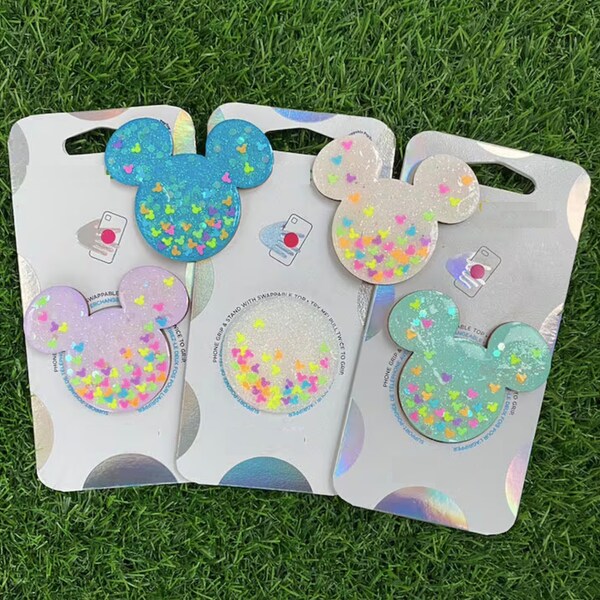 Mickey Inspired Confetti phone grip with swappable tops | Glitter Resin Mouse Ears | Phone Grip | Phone Stand |