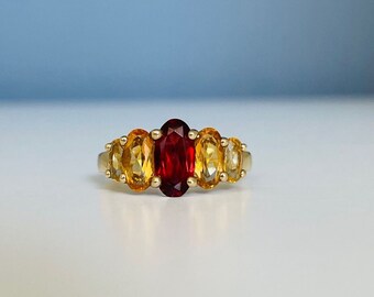 9ct gold citrine and garnet ring