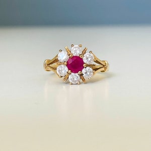 9ct gold ruby and cubic zirconia cluster ring