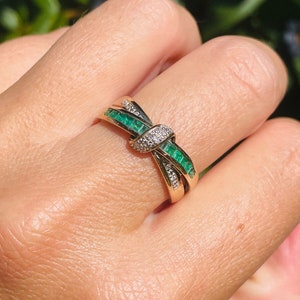 9ct gold emerald and diamond twist ring image 5