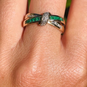 9ct gold emerald and diamond twist ring image 6