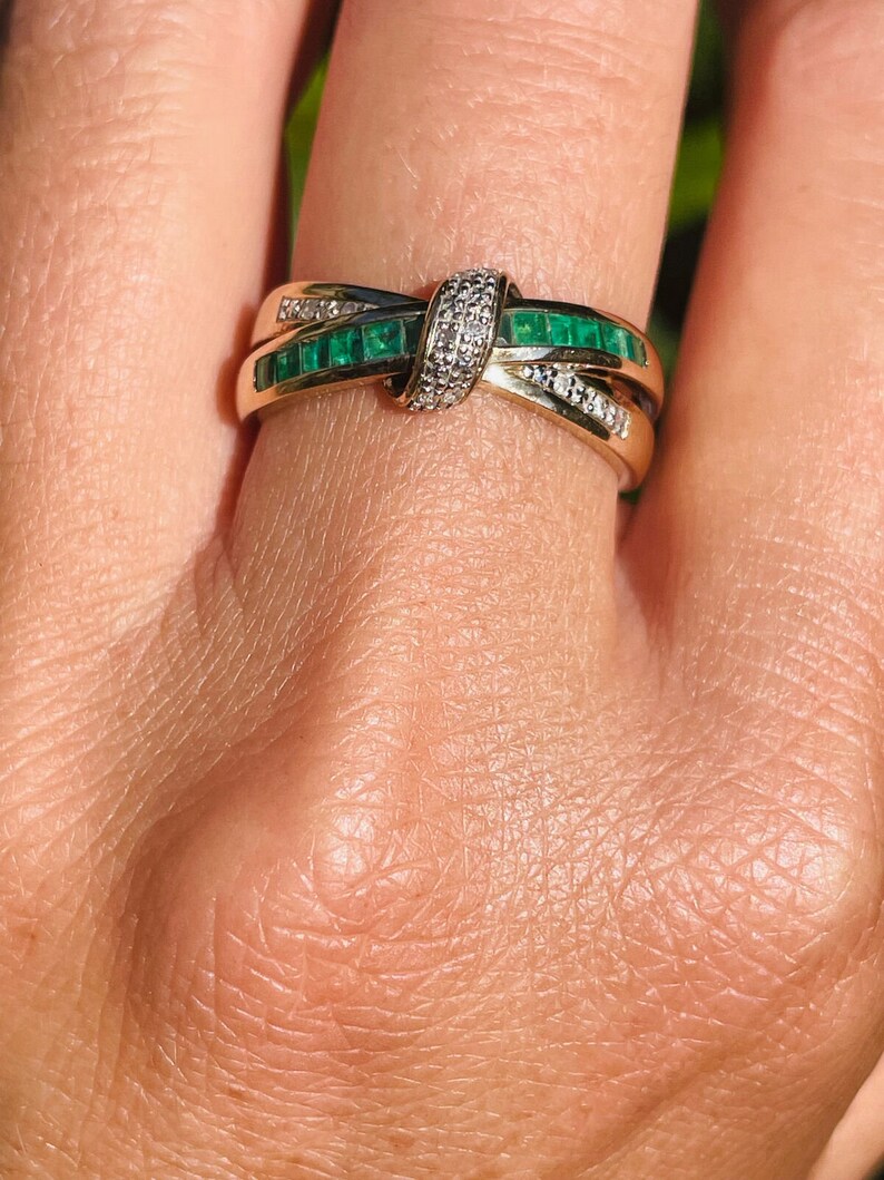 9ct gold emerald and diamond twist ring image 6