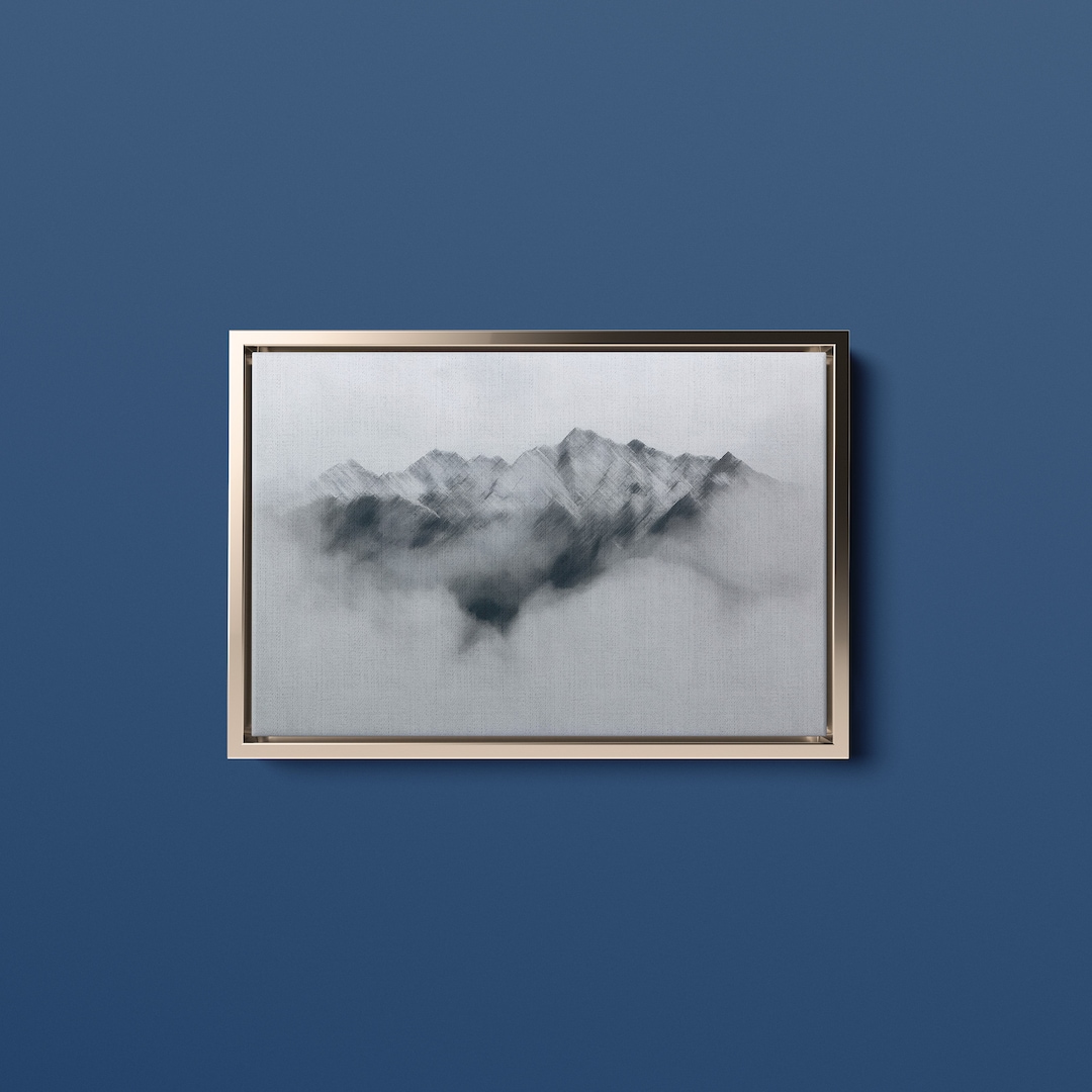 Black and White Oil Paint Print of Mountain Top Ultra High Quality