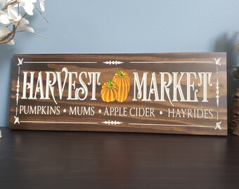 Wood Carved Harvest Market Sign