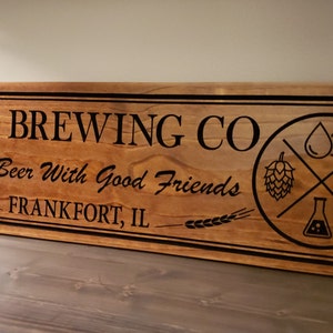 Brewing Co Wood Carved Sign, Game Room, Man Cave sign, Craft Beer Decor, Personalized