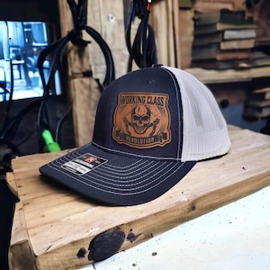 Cappello da elettricista, Rivoluzione della classe operaia, Cappello da guardalinee, Colletto blu, Cappello con toppe in pelle, Inciso al laser, Snapback regolabile