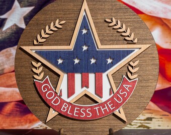 Stars &stripes vlag rond teken laser bestand voor 4 juli Onafhankelijkheidsdag SVG Patriotic Rood Wit en Blauw Laser Cut File Amerikaans