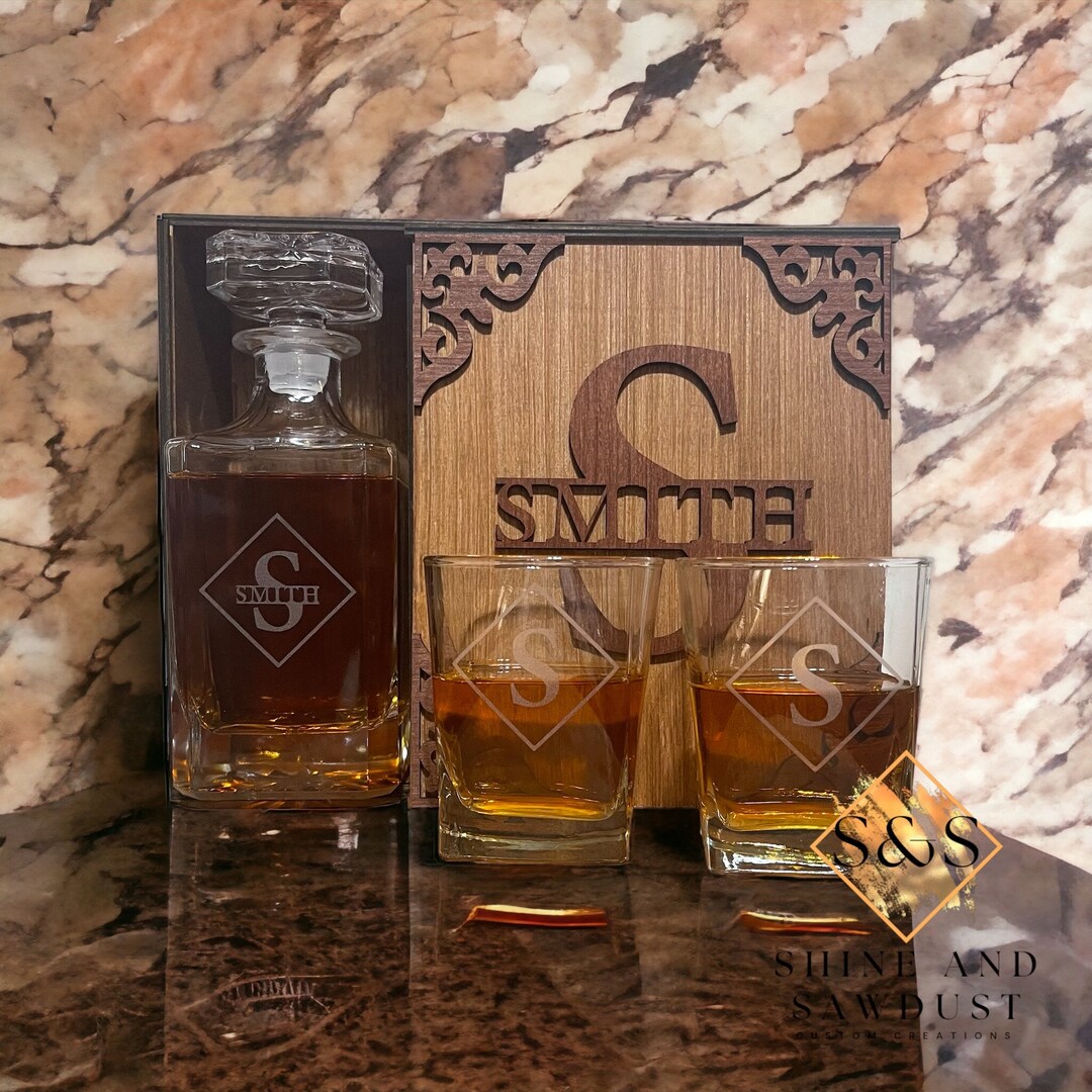 Personalized Whiskey Glass Decanter, Whiskey Glass Set, Wedding Gift ...