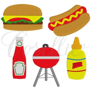 Mini grill embroidery designs, Build your own, Ketchup, Mustard, Cheeseburger embroidery design, Hamburger, Hotdog embroidery design, Grill