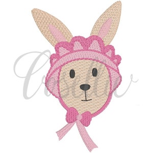 Bonnet bunny head embroidery design, Bunny, Rabbit, Bunny hat, Sunbonnet, Bonnet, Vintage bunny, Birthday party, First birthday, Baby bonnet