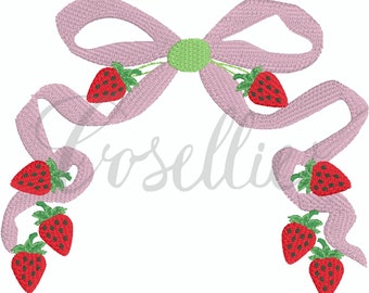 Strawberry bow embroidery design, Strawberry frame, Floral frame, Bow embroidery design, Vintage bow, Name frame, Girly bow