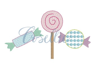 Schnellstich-Stickmuster „Candy“, Stickmuster „Candy“, Lollipop, Mädchen, Süßigkeiten, Gumball, Vintage-Stickmuster, Gumball