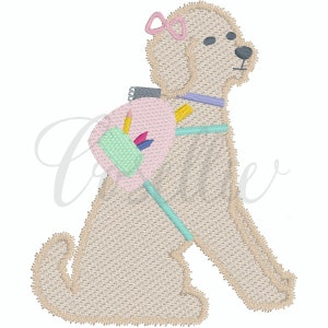 Girl dog with backpack embroidery design, Pencil, Doodle, Crayons, Vintage crayons, Back to school, Vintage stitch embroidery design, School