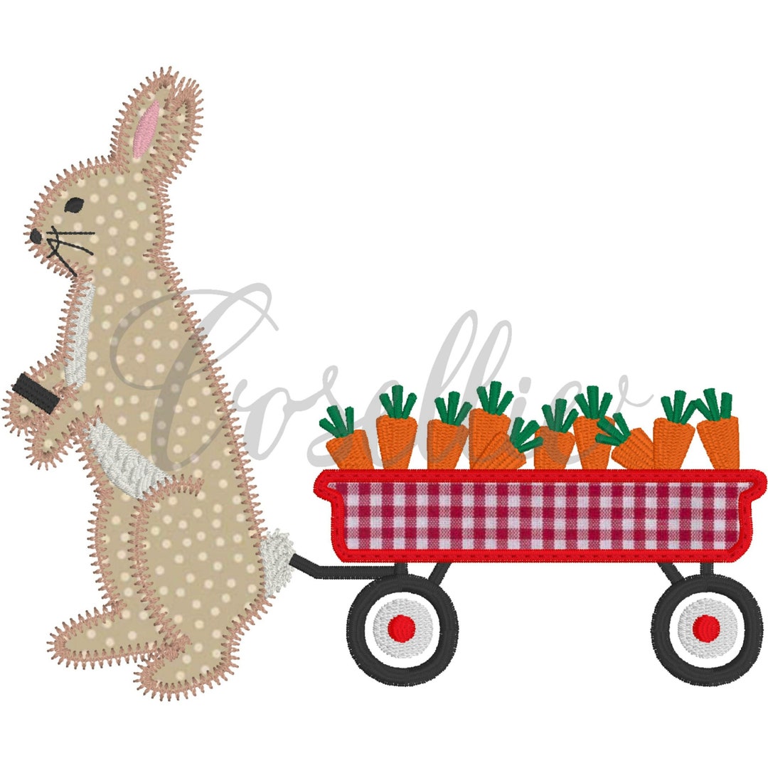 Bunny Carrot Wagon Embroidery Design, Vintage Rabbit, Easter, Easter