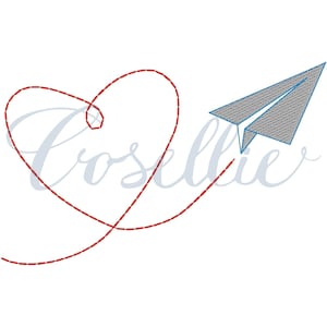 Valentine&#39;s Paper Airplane Embroidery Design