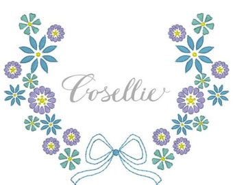 Wreath frame embroidery design, Floral frame, Name frame, Font frame, Vintage floral, Frame, Vintage stitch embroidery design, Bow frame