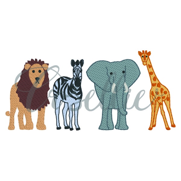 Safari animals mini embroidery design, Safari, Zoo, Elephant, Lion, Zebra, Giraffe, Vintage stitch embroidery design, Zoo animals