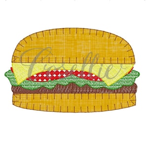 Cheeseburger applique embroidery design, Cheeseburger embroidery design, Hamburger, Party, Vintage stitch embroidery design, Grill, Hotdog