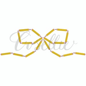 Pencil bow embroidery design, Pencils, Bow, Name frame, Font frame, Crayons, Vintage crayons, Back to school, School pencils