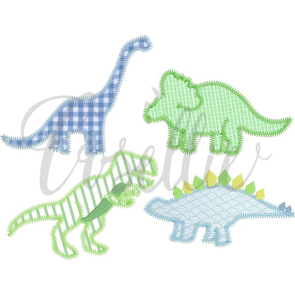 Simple dinosaurs appliqué embroidery design, Vintage dinosaurs, Boys, T-Rex, Stegosaurus, Brachiosaurus, Triceratops, Dinos, Dinosaurs