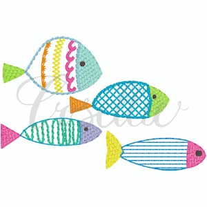 カラフルな魚の刺繍デザイン、スケッチ魚、魚、海中、水、海、夏、ビーチ、春、ヴィンテージ魚、魚のアップリケ