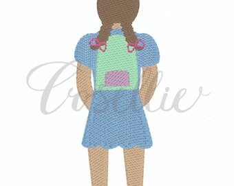 Girl with backpack embroidery design, Boy, Backpack, Pencil, Girl, Crayon, Vintage crayons, Back to school, Vintage stitch embroidery design
