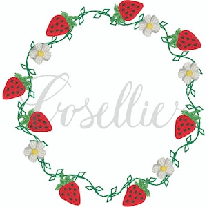 Strawberry frame embroidery design, Strawberry frame, Floral frame, Bow embroidery design, Monogram frame, Name frame, Font frame