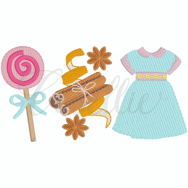 Sugar spice and everything nice embroidery design, Sugar, Spice, Dress, Lollipop, little girl, Girl things, Vintage stitch embroidery design