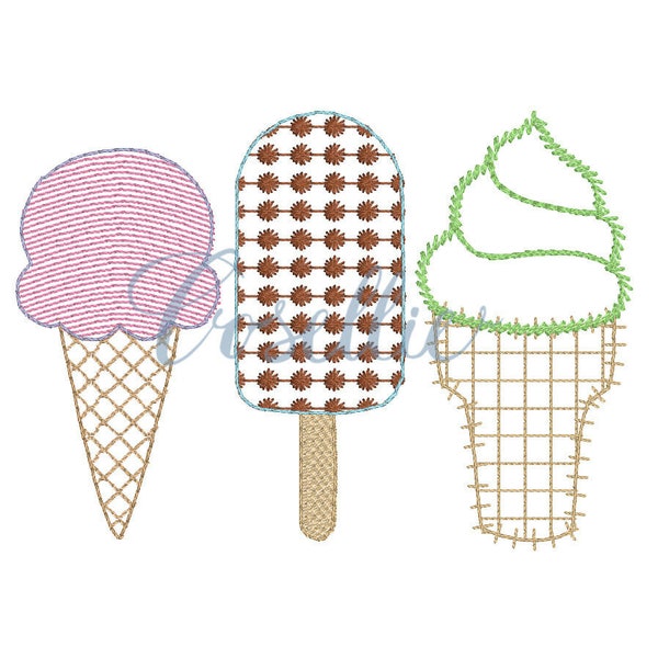 Ice cream quick stitch embroidery design, Ice cream embroidery design, Summer, Popsicle, Spring embroidery design, Vintage stitch embroidery