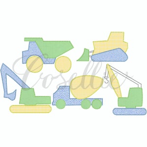 Bouwvoertuigen stoffen borduurontwerp, Bouwvoertuigen, Jongen, Voertuigen, Auto&#39;s, Stoffen, Bulldozer, Kiepwagen, Graafmachine