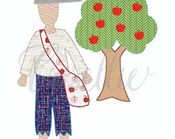 Projekt haftu aplikacji Johnny Appleseed, Johnny Appleseed, Jabłko, Jabłko, Drzewo, Jabłka, Mini, Jesienne jabłka, Projekt szkoły, Mini jabłko