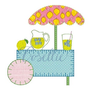 Lemonade cart embroidery design, Lemon embroidery design, Lemonade, Cart, Summer, Spring, Vintage stitch embroidery design, Applique