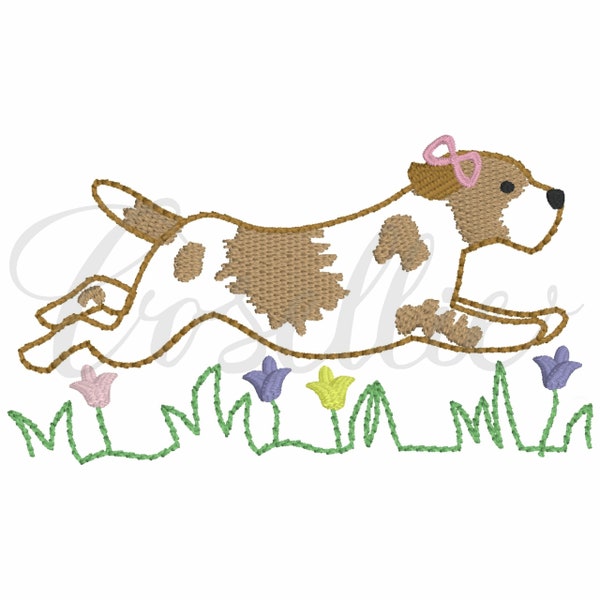 Running girl dog embroidery design, Puppy dog, Dog, Running dog, Running puppy, Girl dog, Girl puppy, Boy dog, Boy puppy, Flowers