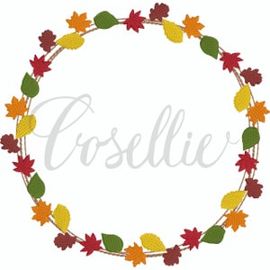 Leaves Circle Frame Embroidery Design