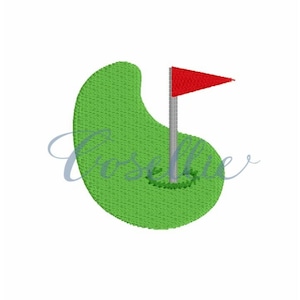 Mini Golf zielony haftowany wzór, Golf haftowany wzór, Golf, Kije golfowe, Mini golf, Piłka golfowa, Wózek golfowy, Wzór dla chłopca, Wzór dla dziewczynki
