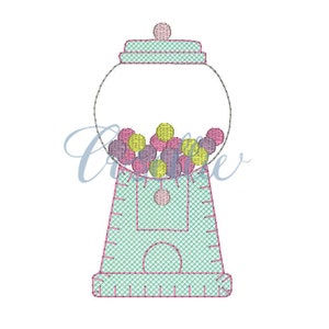 Gumball machine embroidery design, Gum ball machine embroidery design, Gumballs, Girl, Candy, Gum ball, Vintage stitch embroidery design