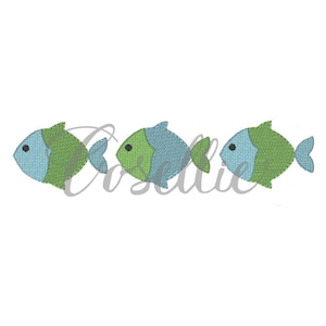 Fish fill embroidery design, Fish embroidery design, Beach, Summer, Ocean, Summer fish, Fish trio, Fishing lure, Fish applique