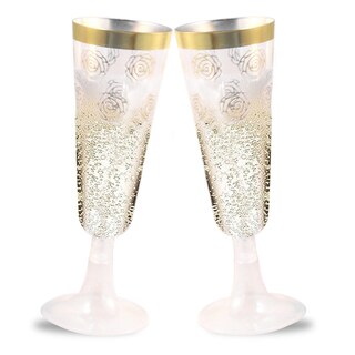 Reli. 50 Flute Da Champagne In Plastica Trasparente Con Bordo Dorato - Senza Stelo, Infrangibili, USA E Getta