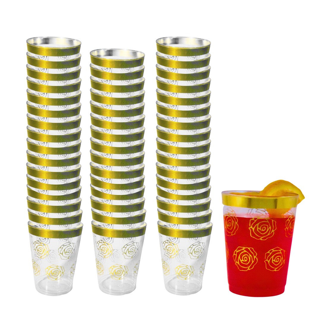 Elegant Disposable Plastic Glasses/cups With Gold Rim and Floral Design ...