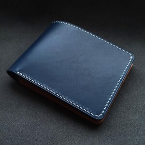 Cartera plegable azul marino / Piel buttero de grano completo