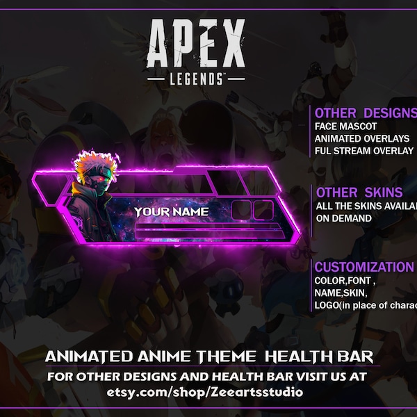 Animated Anime Character, Custom Apex Legends Health Bar Overlay For Streaming Twitch, YouTube, Discord, Facebook, OBS