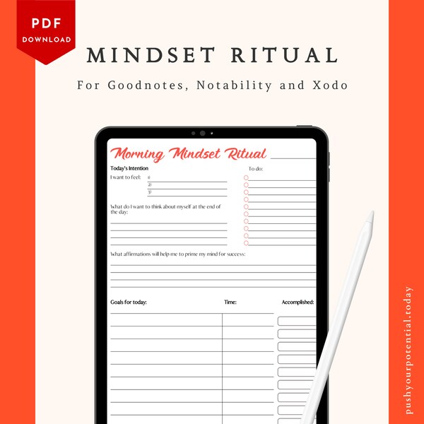 Mindset Ritual for your morning and evening mindset | Your mindset planner and to do list for the best day | In digital, A4 and US Letter.