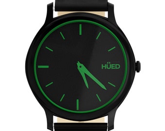 CLEARANCE. Green Accent Men's Watch | Genuine Leather Slim Watch | Scratch-proof Glass | Gift for Him | Unique Gift | Black Watch