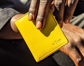 Yellow Slim Men's Wallet | Genuine Leather Wallet | Slim Wallet | Gift for Him | Unique Gift | Personalised Gift | Hued Classic