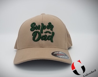 SUPER DAD Puff Hat | Hero | Father's Day |  Custom Embroidered Khaki Hat