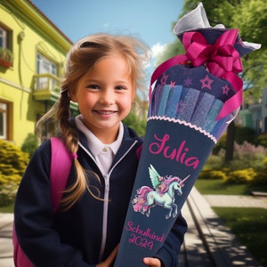 Cône d'école 70 cm adapté au cartable rose fluo Pegasus pour filles, cornet de sucre, cône d'école comme coussin