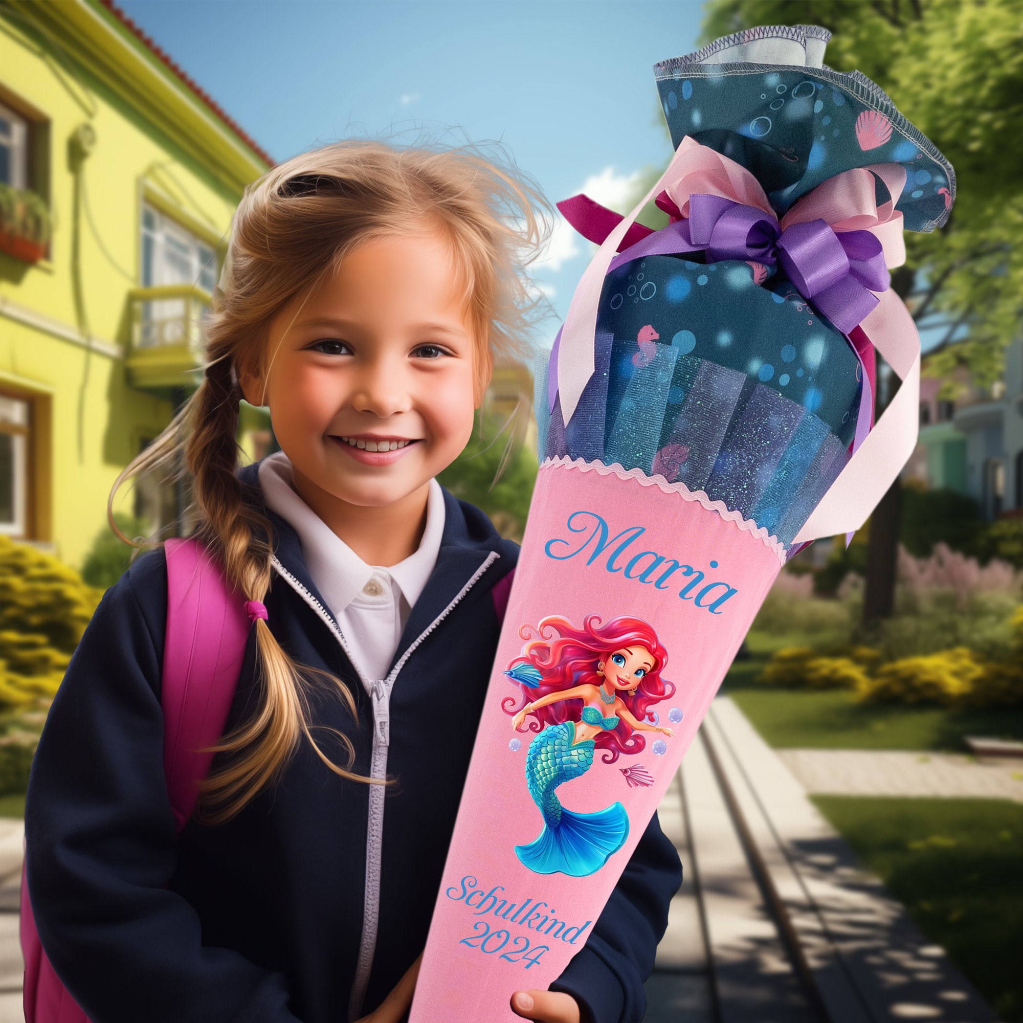 School cone 85 cm to match the school bag Mermaid Lola girls sugar cone mermaid school enrollment school cone as a pillow
