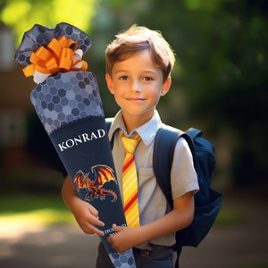 Cône d'école 70 cm adapté au cartable Step Space Schleich Eldorador Lava Dragon pour garçons cône de sucre inscription scolaire