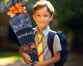 Cone escolar de 85 cm, combinando com a mochila escolar Step Space, Eldora Lava Dragon para meninos, cone de doces para o primeiro dia de aula.