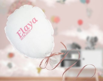 Personalisierbar Ballonkissen mit Name Baumwolle Stoff-Ballon-Deko Wanddeko Stoffkissen  Geschenk zur Geburt, Taufe, Babyshower  Babyzimmer